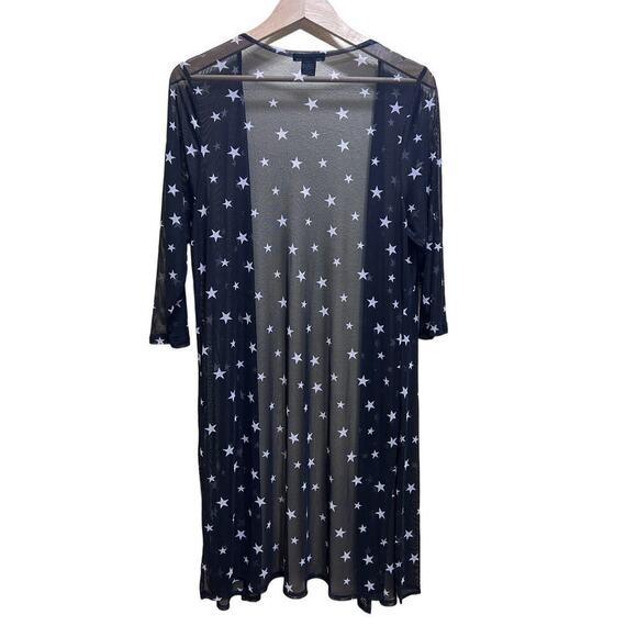 Nel + Lo Star Mesh Open Cardigan 1X Blk White Sheer Longline Stretchy Witchygoth - Picture 2 of 6